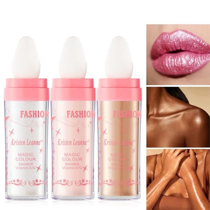 2 Pack Glitter Powder Highlighter Makeup, Body Brightens the Natural Three-Dimensional Face Blusher Patting Powder Highlighter. (01# White moonbeam)-FemmiqueWomen