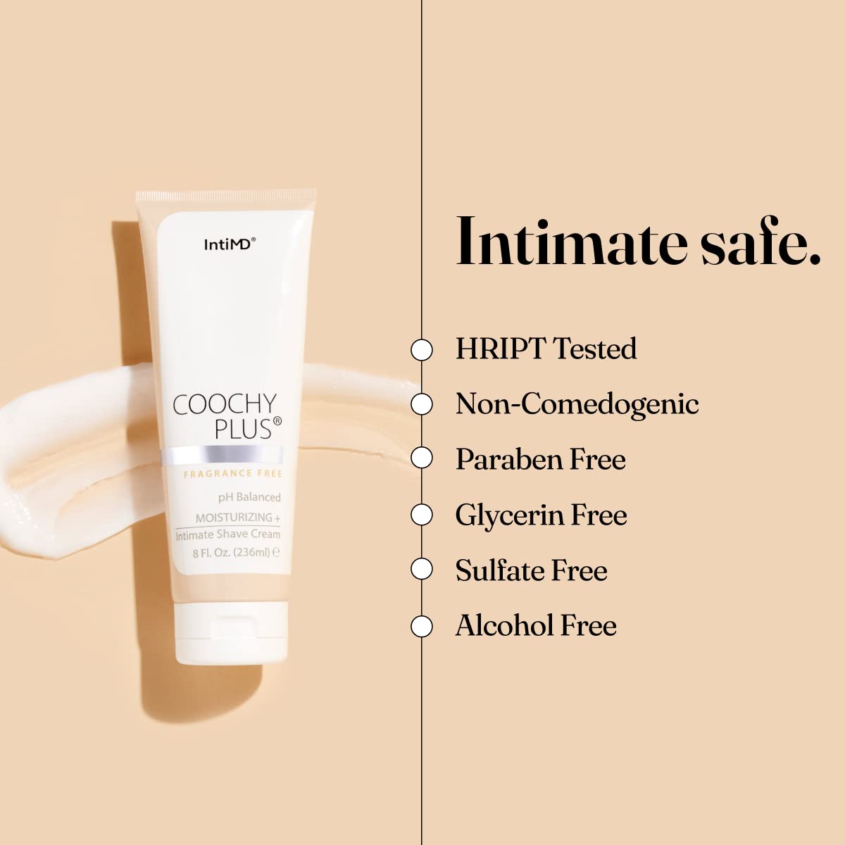 IntiMD Coochy Plus Intimate Shaving Cream Fragrance Free For Pubic, Bikini Line, Armpit and more - Rash-Free, Prevents Razor Burns & Bumps, In-Grown Hair, Itchiness 8oz Tube-FemmiqueWomen