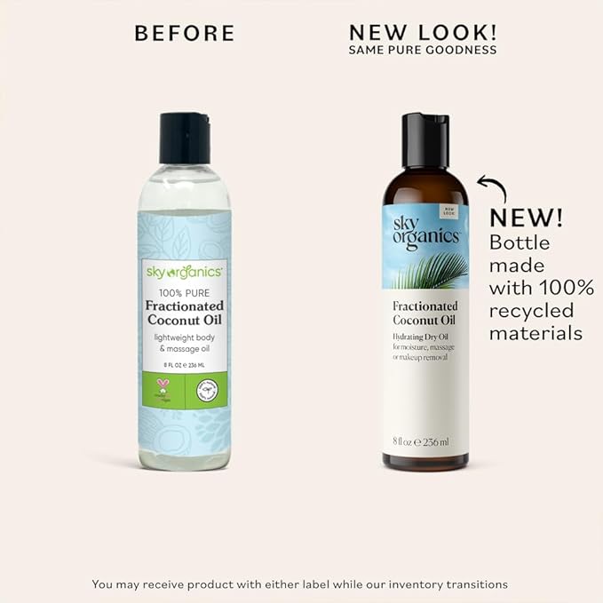 Sky Organics Fractionated Coconut Oil, Hydrating Dry Oil for Moisture, Massage and Makeup Removal, Suitable for All Skin Types, 100% Pure and Cold Pressed Multipurpose Body and Face Oil, 8 fl. Oz-FemmiqueWomen