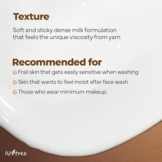 IsNtree Yam Root Vegan Milk Cleanser 220ml, 7.43 fl.oz | Korean Facial Cleanser for Sensitive Skin | Rich & Creamy Texture | Hydrating & Mild | Vegan & Cruelty-Free Skincare-FemmiqueWomen