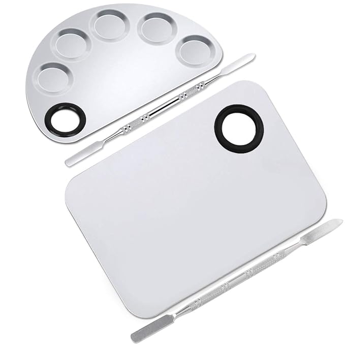 2 Pack Professional Makeup Palette, 2 Types Pro Lady Stainless Steel Cosmetic Artist Spatula with Spatula Tool for Mixing Foundation by ACKLLR, Silver-FemmiqueWomen