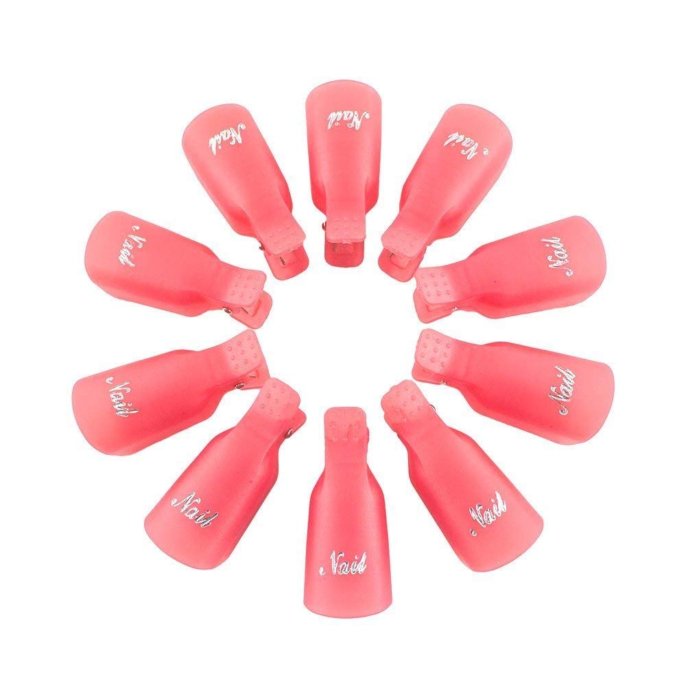 10 Pcs Pink Plastic Acrylic Nail Art Soak Off Cap Clip UV Gel Polish Remover Wrap Tool Gel Nail Polish Remover Clips for Fingernail Removal Soak Off Clips Wrap Cleaner Cap Clip Nail Polish Removers-FemmiqueWomen