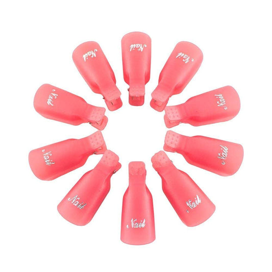 10 Pcs Pink Plastic Acrylic Nail Art Soak Off Cap Clip UV Gel Polish Remover Wrap Tool Gel Nail Polish Remover Clips for Fingernail Removal Soak Off Clips Wrap Cleaner Cap Clip Nail Polish Removers-FemmiqueWomen