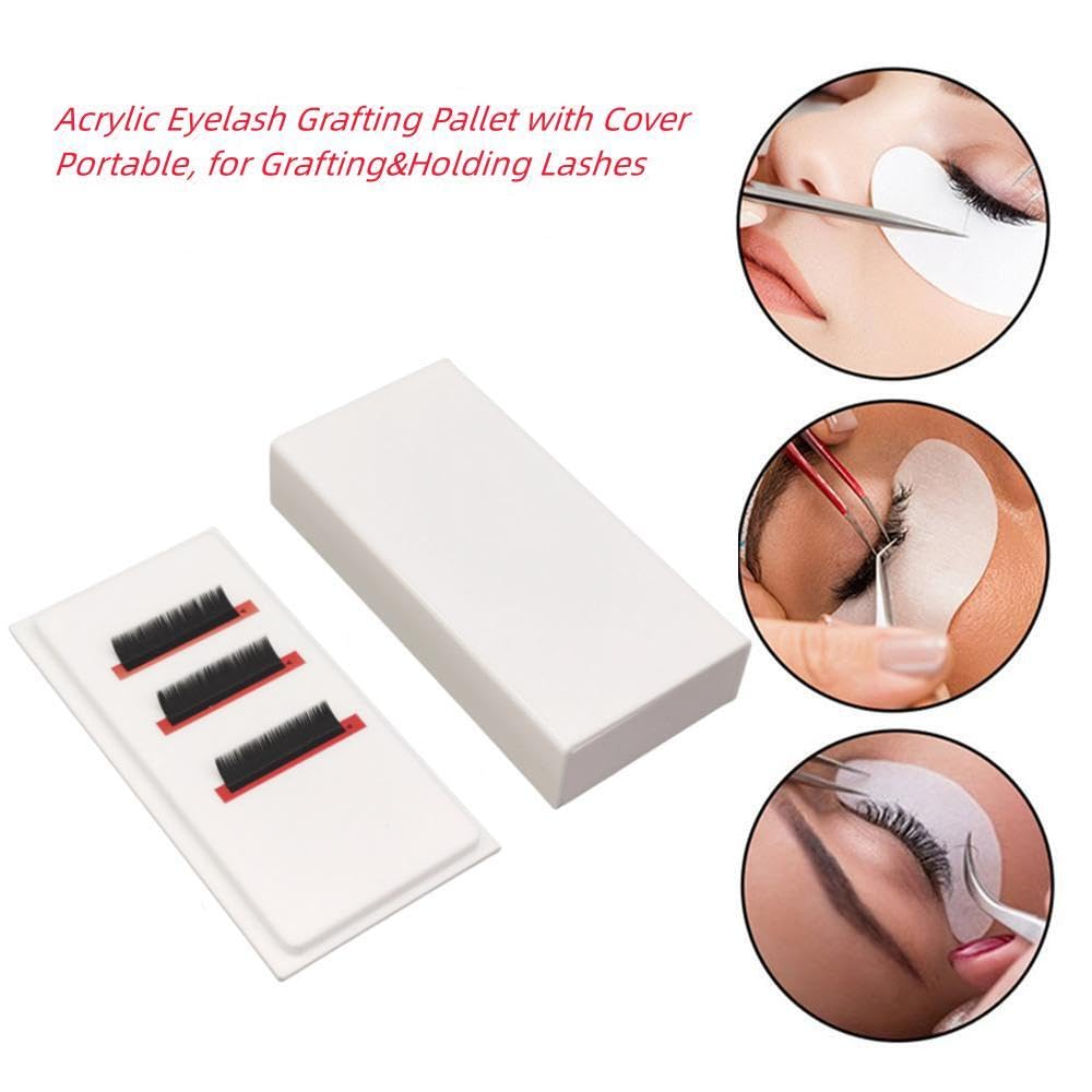 Eyelash Grafting Pallet with Cover, Dust-proof Acrylic Lash Tile holder, Eyelash Extensions Storage Gasket Pads for Beauty Artist Salon Beginners (Pure White)-FemmiqueWomen