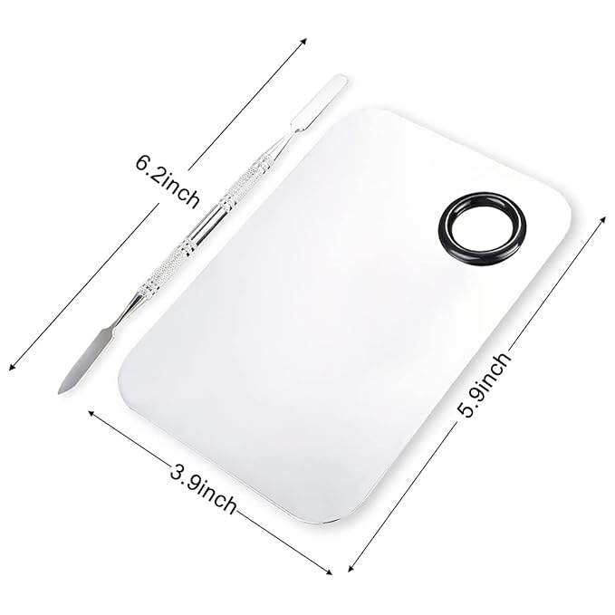 2 Pcs Makeup Mixing Palette, Upgrad Stainless Steel Metal Foundation Palette with Spatula Artist Tool for Mixing Foundation Nail-Art 5.9x3.9 in-FemmiqueWomen