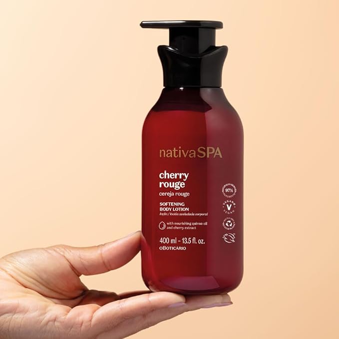 O Boticário Nativa SPA Cherry Rouge Velvety Body Lotion, Bold Oriental Amber Fragrance with Cherry Extract & Quinoa Oil, Collagen Boosting Hydration, 13.5 Ounce (400ml)-FemmiqueWomen