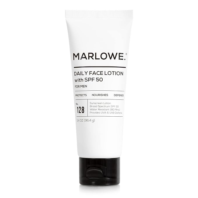 MARLOWE. No. 128 Men's Facial Lotion with Sunscreen SPF 50, 3.4 oz, Oil-Free, Lightweight Daily Face Moisturizer for Men, Includes Natural Extracts to Hydrate, Nourish & Soothe-FemmiqueWomen