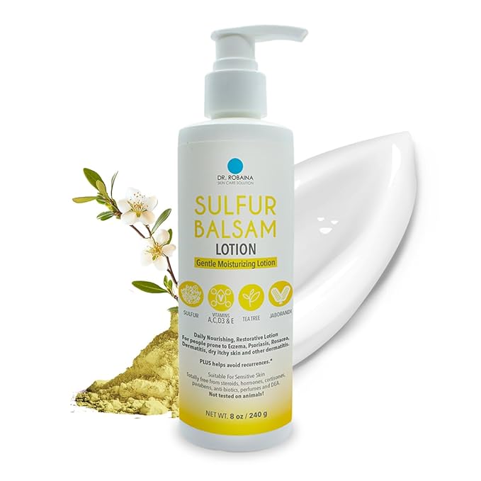 Dr. Robaina Sulfur Balsam Lotion – Lightweight Moisturizer for Dry, Flaky & Itchy Skin – Calms Redness, Supports Skin Barrier & Locks Hydration – Shea Butter & Tea Tree – 8 fl oz, USA Made-FemmiqueWomen