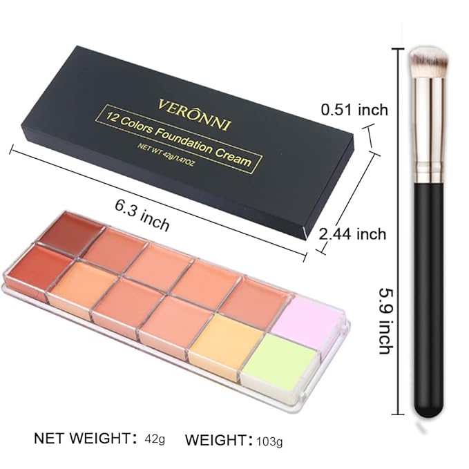12 Color Correcting Concealer Palette With Concealer Brush, Cream Contouring Makeup Kit, Tattoo Concealer, Corrects Dark Circles Red Marks Scars Light Mediumor creamy concealer B1-FemmiqueWomen