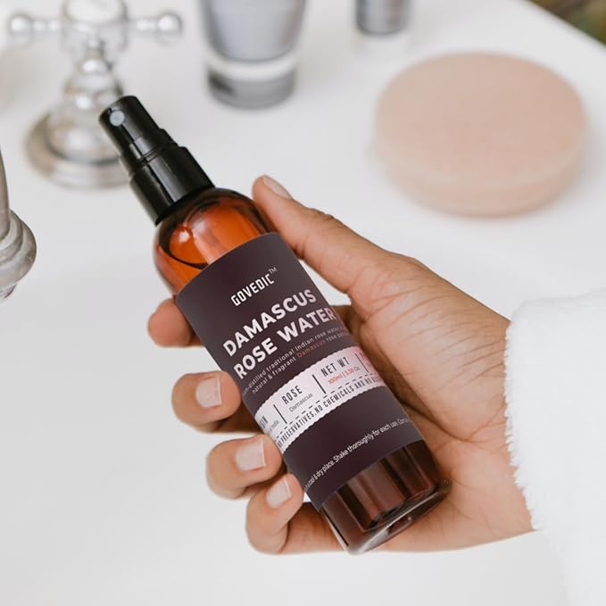 Govedic Rose Water Spray for Face Made with Damask Rose Petals, All-Natural Formula, No Dyes or Alcohol, Suitable for All Skin & Hair Types 100ml 3.38 Oz-FemmiqueWomen