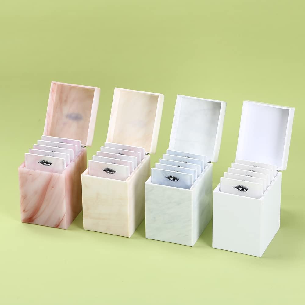 5 Layers Acrylic Eyelash Storage Box, Makeup Eyelashes Extension Close-Packed Display with 5 Pallets, Grafting False Eyelashes Glue Pallet Holder Display Organizer (5 Layer Marble Pink)-FemmiqueWomen