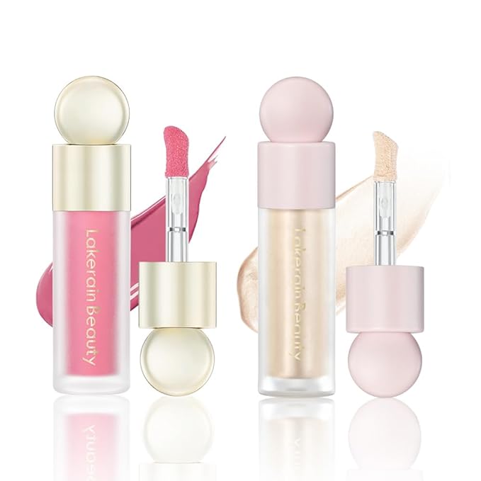 2PCS Liquid Highlighter&Blush, Contour Stick Makeup Highlighter for Face, Lightweight Glotion, Waterproof Luminous Lotion, Silky Smooth Glitter Highlighter Makeup Stick, Multi-Use Body Shimmer-FemmiqueWomen