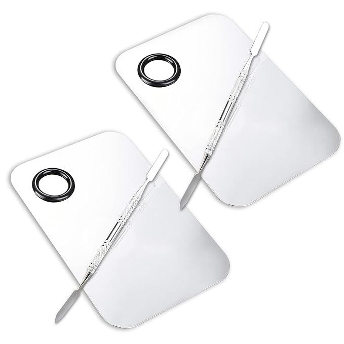 2 Pcs Makeup Mixing Palette, Upgrad Stainless Steel Metal Foundation Palette with Spatula Artist Tool for Mixing Foundation Nail-Art 5.9x3.9 in-FemmiqueWomen