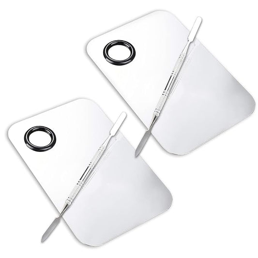 2 Pcs Makeup Mixing Palette, Upgrad Stainless Steel Metal Foundation Palette with Spatula Artist Tool for Mixing Foundation Nail-Art 5.9x3.9 in-FemmiqueWomen