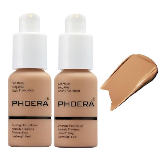 2 Pack PHOERA Foundation,Matte Oil Control Concealer Foundation Cream,PHOERA Long Lasting Waterproof Matte Liquid Foundation for Women Girls (105 Sand)-FemmiqueWomen