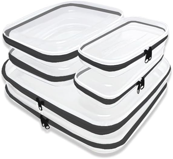 【6-Pack】 Clear Hard Shell Zipper Case Set | Durable Travel Pouches for Toiletries, Makeup Storage Organizer, Toy Storage Box | Transparent Cosmetic Bags with Zipper for Organization (Black)-FemmiqueWomen