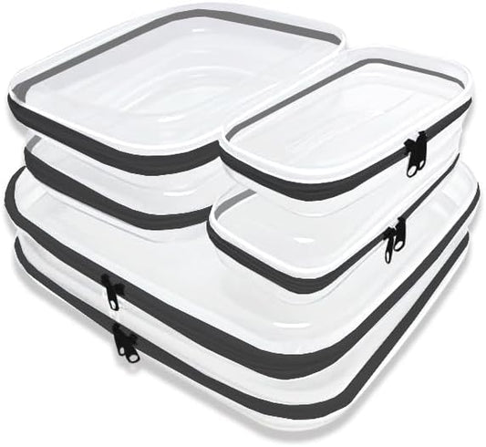 【6-Pack】 Clear Hard Shell Zipper Case Set | Durable Travel Pouches for Toiletries, Makeup Storage Organizer, Toy Storage Box | Transparent Cosmetic Bags with Zipper for Organization (Black)-FemmiqueWomen