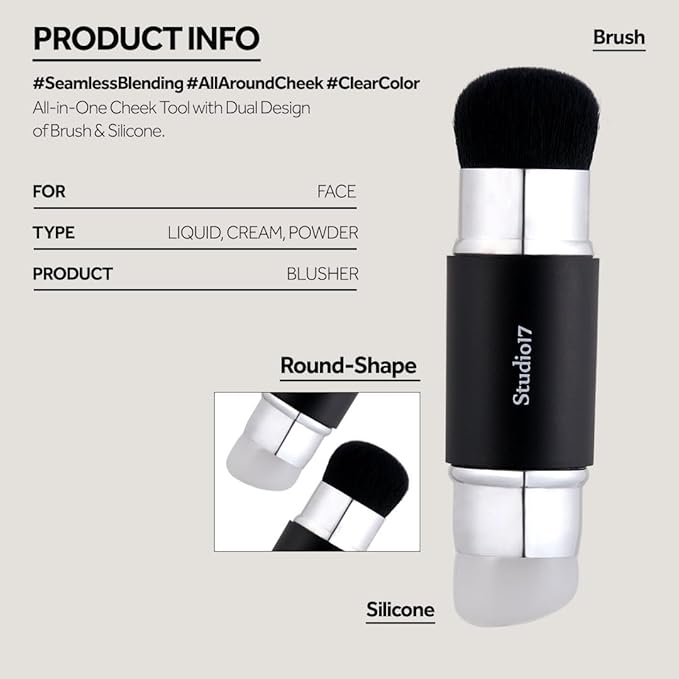 Dual Ended Silicone Tip Blush Brush | Korean Olive Young Makeup Tool for Contouring & Blush Application | Skin-Friendly Non-Irritating Professional Face Makeup Brush-FemmiqueWomen