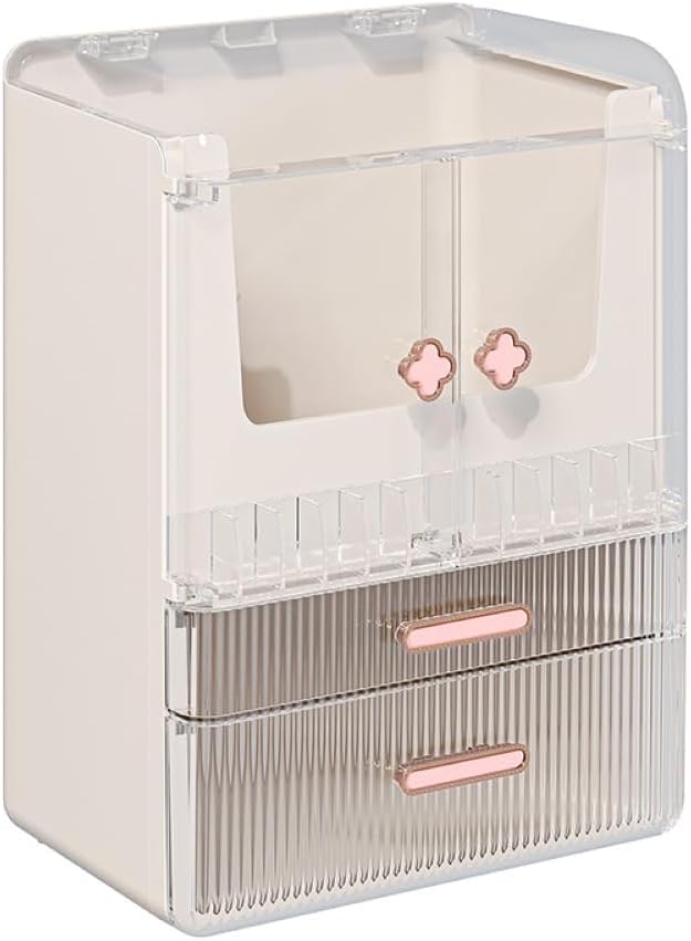 Acrylic Makeup Organizer with Drawers – 38.5CM Large Capacity Cosmetic Storage Box, Dustproof & Waterproof Vanity Organizer for Skincare, Jewelry, Lipsticks & Beauty Products (White)-FemmiqueWomen
