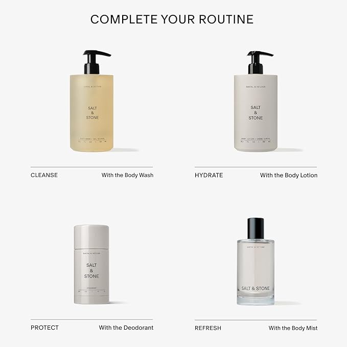 Salt & Stone Antioxidant-Rich Body Wash - Santal & Vetiver | Cleanse, Nourish & Soften Skin with Niacinamide & Hyaluronic Acid | Free From Parabens, Sulfates & Phthalates (15.2 fl oz)-FemmiqueWomen