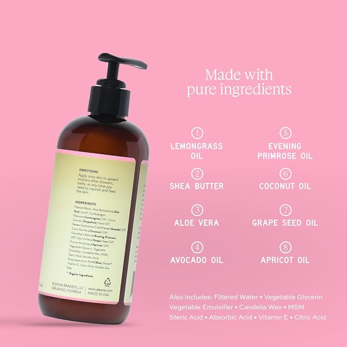 Aleavia Grapefruit Lemongrass Prebiotic Body Lotion – Lightly Scented, All-Natural Moisturizing Body Lotion with Organic Essential Oils – 12 Oz-FemmiqueWomen