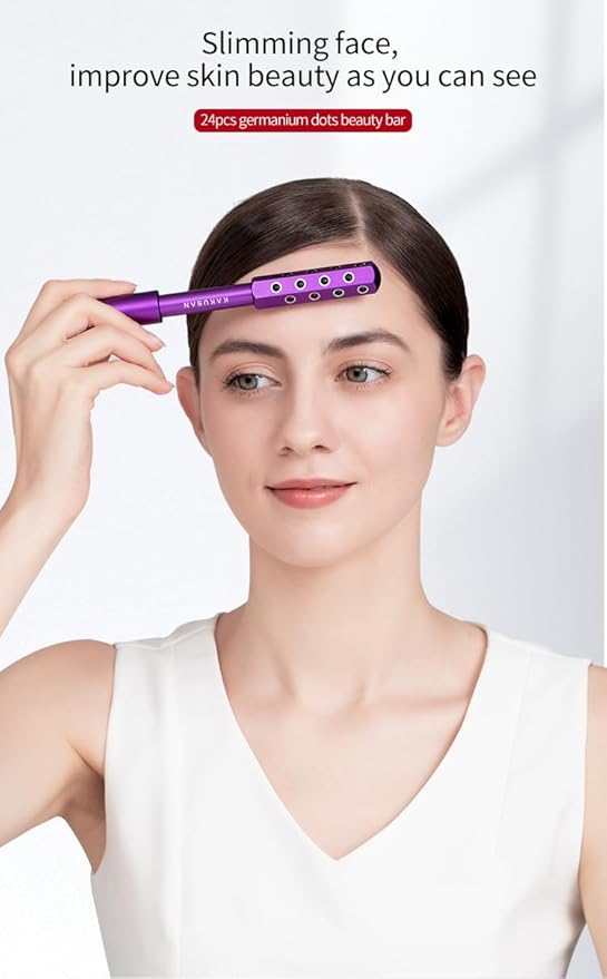 24-Stone Facial Roller - Cooling Face & Neck Massager Tool for Skin Rejuvenation | 360° Contouring with Germanium Stones & Aircraft Aluminum | Portable 7.6" Beauty Roller - Purple-FemmiqueWomen