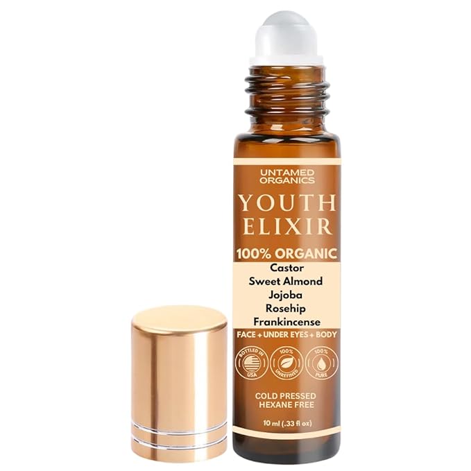 Youth Elixir - Roll On Facial Serum For Under Eyes and Face with Certified Organic, Cold Pressed, Hexane Free Castor, and Frankincense Oil - Miracle Anti-Aging Oil 10mL-FemmiqueWomen