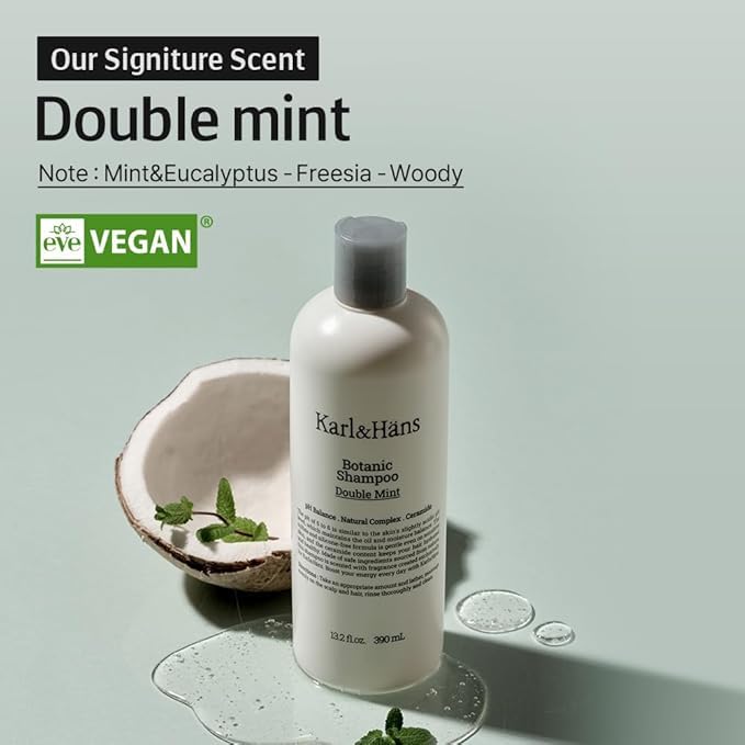 Karl&Hans Botanic Double Mint Vegan Body Wash - Organic, Moisturizing, Natural Shower Gel with Peppermint for Men and Women - Sulfate and Silicone-Free, 13.2 fl oz-FemmiqueWomen