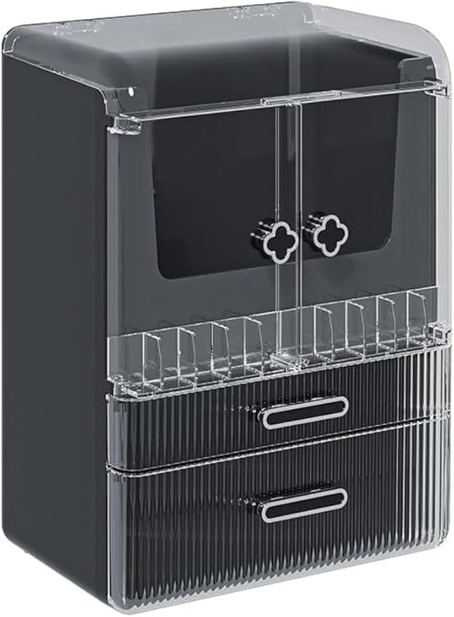 Acrylic Makeup Organizer with Drawers – 38.5CM Large Capacity Cosmetic Storage Box, Dustproof & Waterproof Vanity Organizer for Skincare, Jewelry, Lipsticks & Beauty Products (Black)-FemmiqueWomen
