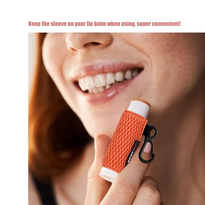 3PCS Lip Balm Holder Sleeves Keychain Chapstick Holder Lip Gloss Holder Keychain Chapstick Elastic Sleeves(Beige/Grey/Orange)-FemmiqueWomen