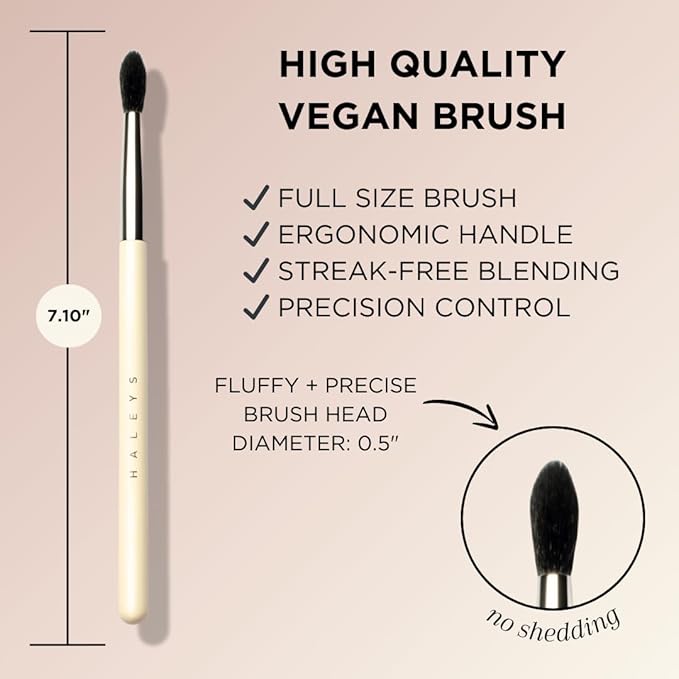 HALEYS Crease Eyeshadow Brush, Medium Fluffy Tapered Brush, Soft, Easy Blending Makeup Tool, Seamless, Multi-tasking Makeup Brush for Cream and Powder, High-end Synthetic Bristles, Vegan + CF-FemmiqueWomen