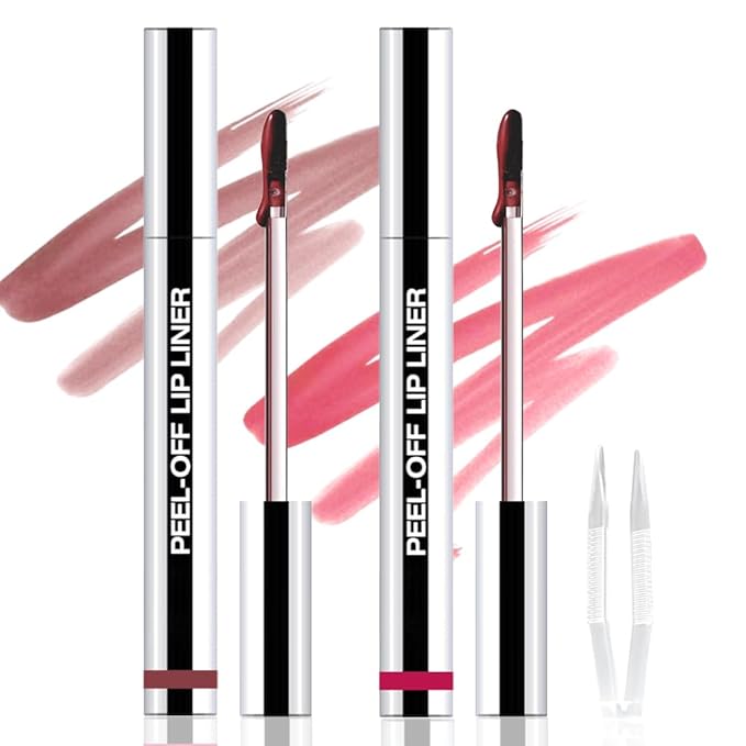 2Pcs Peel Off Matte Lip Gloss Stain-Lip Liner Tattoo with Tweezer, Long Lasting & Waterproof Delicate Peel Off Lip Stain, Transfer-Proof Lip Gloss for All Skin (03+06 2Pcs)-FemmiqueWomen