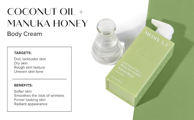 Medix 5.5 Brightening Vitamin C Cream + Coconut Oil Moisturizer Skin Care Set | Body Cream & Face Lotion Bundle | Firming Body Lotion Set For Women, Crepey Skin Treatment, Wrinkles, Cellulite, 2PC-FemmiqueWomen