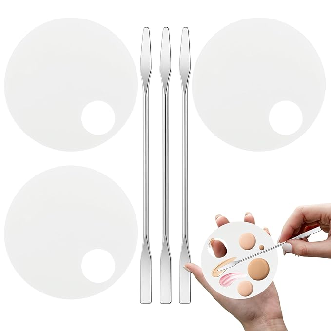 3 Pack Nail Art Palette with 3 Pcs Spatula Makeup Tray Foundation Mixing Palette Professional Cosmetic Stiring Tools for Women and Girls Liquid Foundation Lipstick Concealer-FemmiqueWomen
