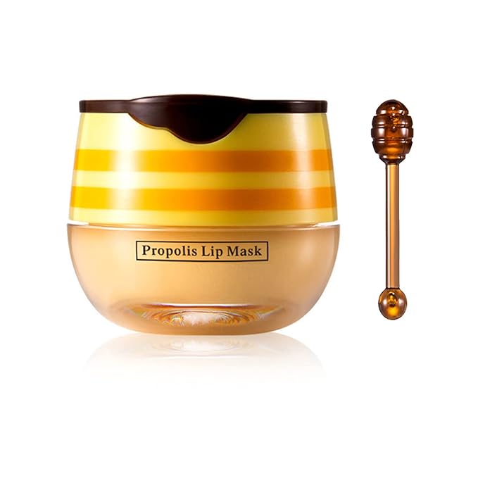 1PCS Bee Lip Balm Honey Pot,Honey Sleeping Lip Mask Bee Lip Balm with Applicator,Natural Moisturizing & Prevention Dry and Cracked Lip Scrubs Exfoliator-FemmiqueWomen