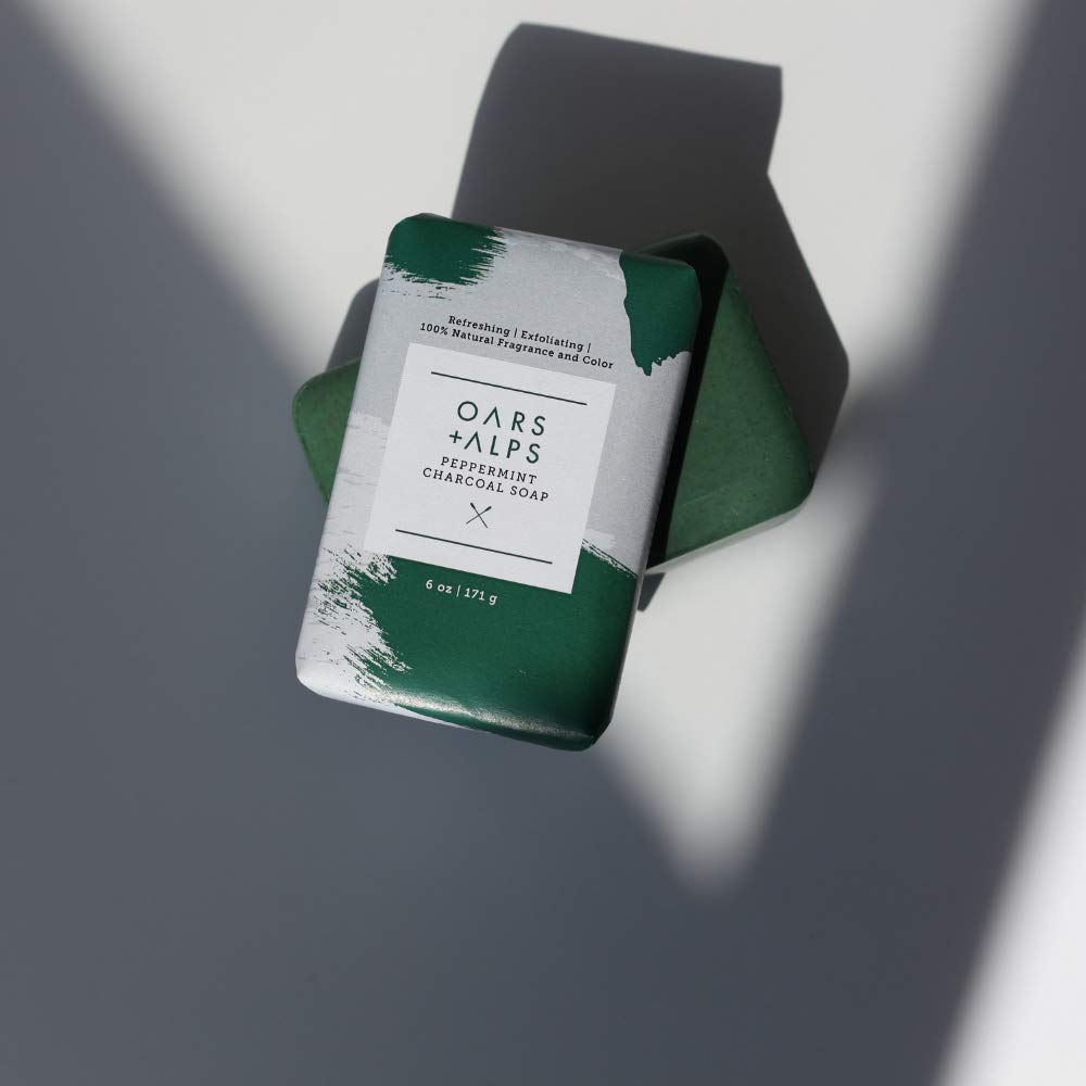 Oars + Alps Peppermint Charcoal Exfoliating Men's Bar Soap, Dermatologist Tested and Made with Clean Ingredients, Travel Size, 3 Pack, 6 Oz Each-FemmiqueWomen