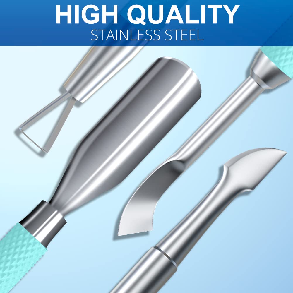 2PCS Metal Teal Cyan Cuticle Pusher and Cutter Remover Salon Stainless Steel Gel Nail Polish Peeler Scraper Durable Professional Manicure Pedicure Cleaner Tool For Fingernail and Toenail-FemmiqueWomen