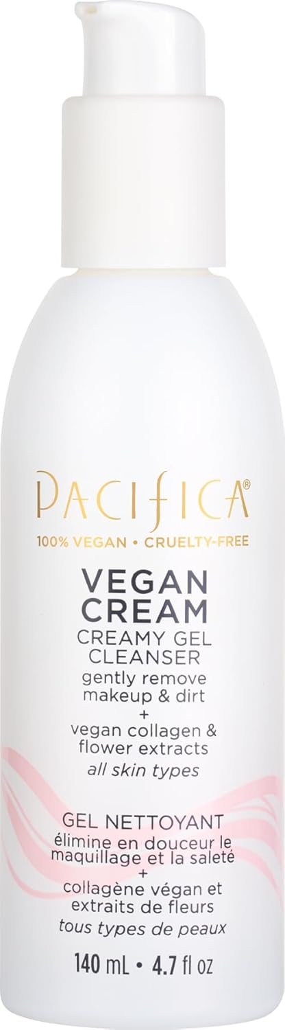 Pacifica Vegan Collagen Cream Gel Facial Cleanser - Daily Foaming Face Wash & Makeup Remover, Hydrating Anti-Aging Face Wash for Dry & Sensitive Skin, 4.7oz-FemmiqueWomen