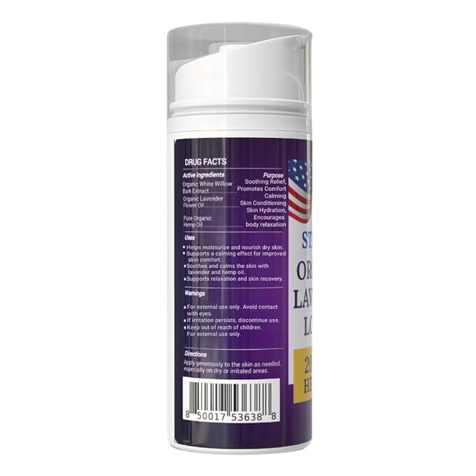 STIRLING Lavender Lotion – Organic Lavender with 2000mg Hemp Oil, Aloe Vera, and Vitamin E – Nourishing and Moisturizing Body Lotion for a Soft and Smooth Feel-FemmiqueWomen