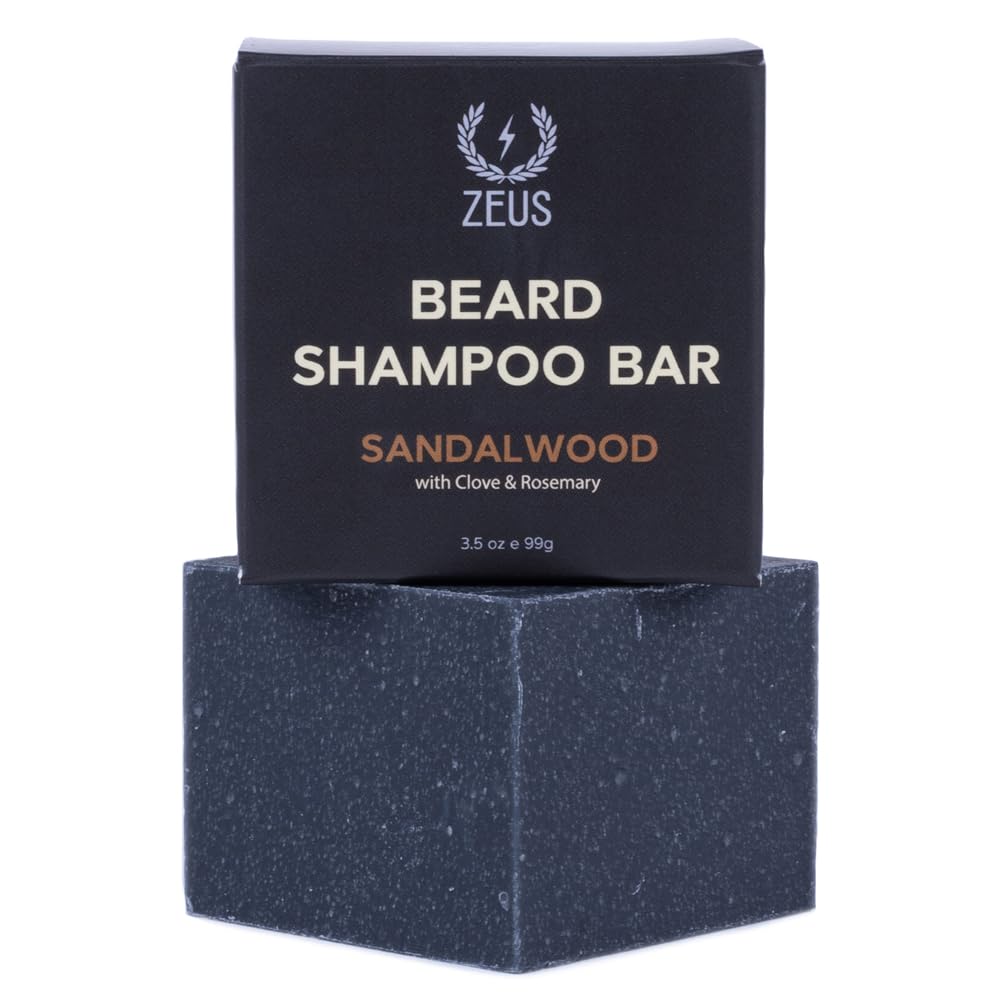 ZEUS Beard Wash Bar for Men, All-Natural Hydrating Shampoo, Skin-Clarifying Soap & Beard Care Cleanser with Natural Ingredients, Anti-Itch & Gentle on Skin (Made in USA) Sandalwood-FemmiqueWomen