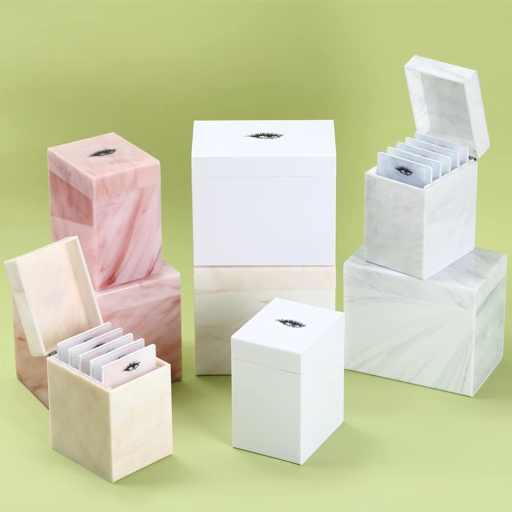 5 Layers Acrylic Eyelash Storage Box, Makeup Eyelashes Extension Close-Packed Display with 5 Pallets, Grafting False Eyelashes Glue Pallet Holder Display Organizer (5 Layer Marble Pink)-FemmiqueWomen