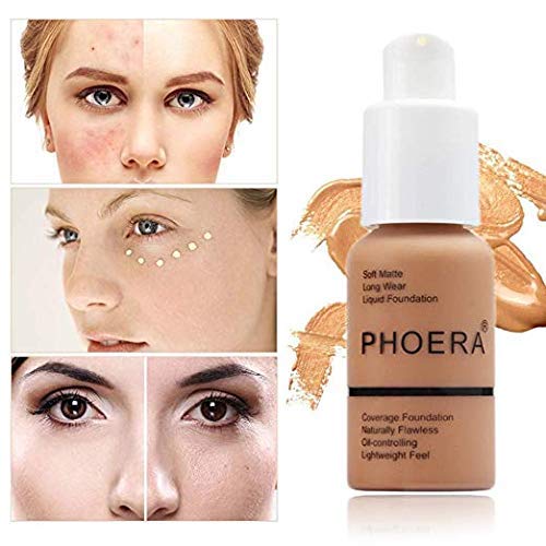2 Pack PHOERA Foundation 103# Warm Peach and 104# Buff Beige, Flawless Soft Matte Liquid Foundation,24 HR Full Coverage Mattle Oil-Control Foundation Makeup.-FemmiqueWomen