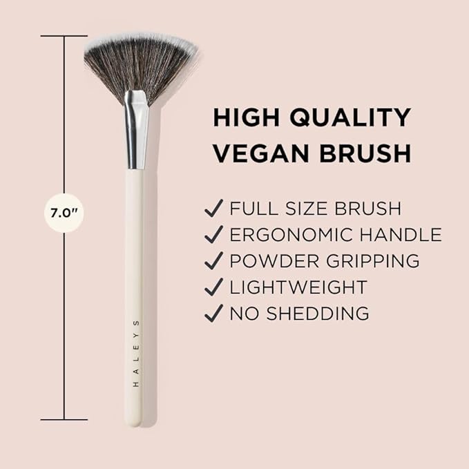 HALEYS Fan Brush VEGAN+CRUELTY-FREE, Sustainable Wood, Vegan Bristles for Airbrushed Finish, For highlighter application, Streak-free, Perfect Blending, Blurs, Smooths with Control-FemmiqueWomen