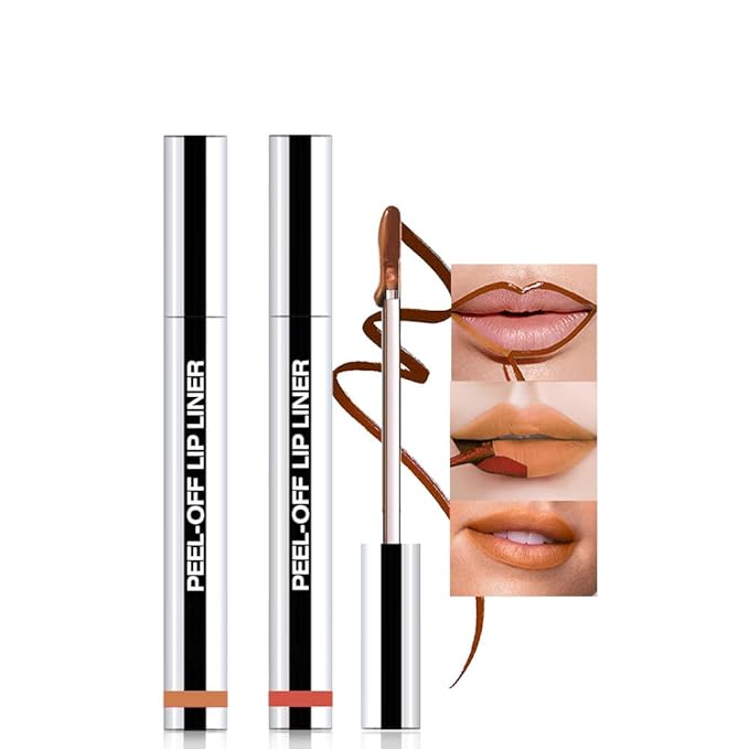 2Pcs Matte Liquid Lip Stain Peel Off Lip liner Tattoo, Matte Peel Off Lip Stain, Long Lasting Waterproof Lipstick Lip Gloss Stain, Transfer-proof for All Skin Types (0.24 fl oz-01#+07#)-FemmiqueWomen
