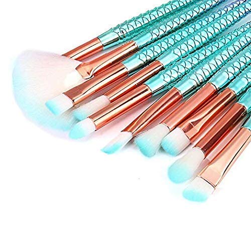 Funfunman Makeup Brushes 11PCS Make Up Foundation Eyebrow Eyeliner Blush Cosmetic Concealer Brushes(Mermaid Colorful)-FemmiqueWomen