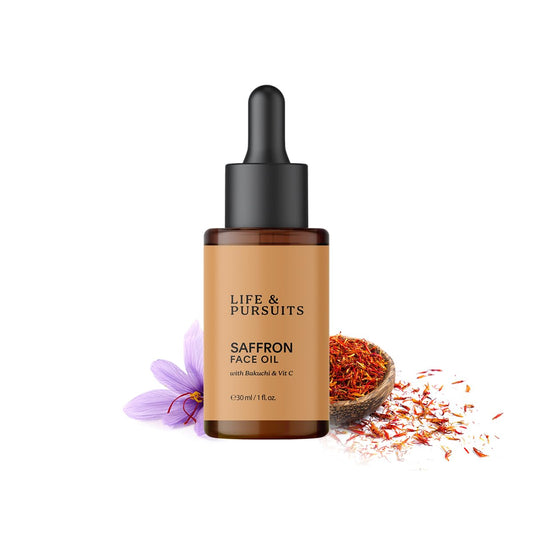 Life & Pursuits Saffron Face Oil 1 Fl Oz with Kashmir Saffron, Bakuchi, Vitamin C for Face Brightening, Moisturizing, Dark Spots, Fine Lines, Wrinkles. Lightweight Daily Face Massage oil | Anti-Aging-FemmiqueWomen