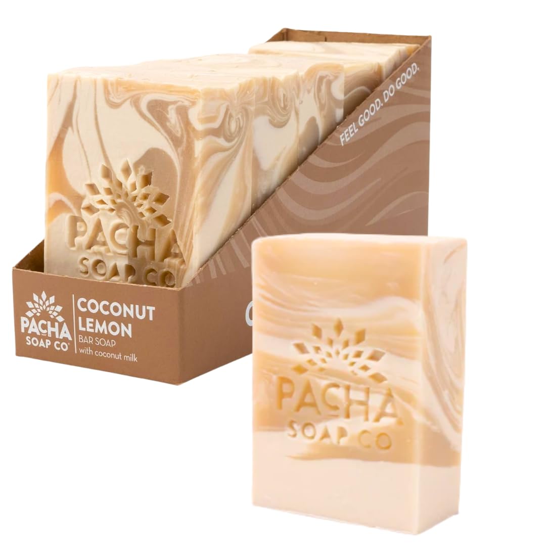 Pacha Soap Co. Bar Soap - Premium, Handcrafted, Hydrating, Natural Face Wash, Hand Cleanser, Body Wash, Soothing Essential Oils (Coconut Lemon, 5-Pack, 4 oz ea)-FemmiqueWomen