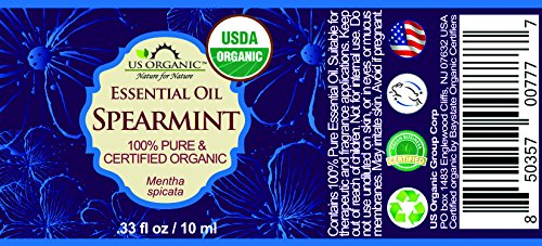 US Organic 100% Pure Spearmint Essential Oil - USDA Certified Organic, Steam Distilled - W/Euro droppers (More Size Variations Available) (10 ml / .33 fl oz)-FemmiqueWomen