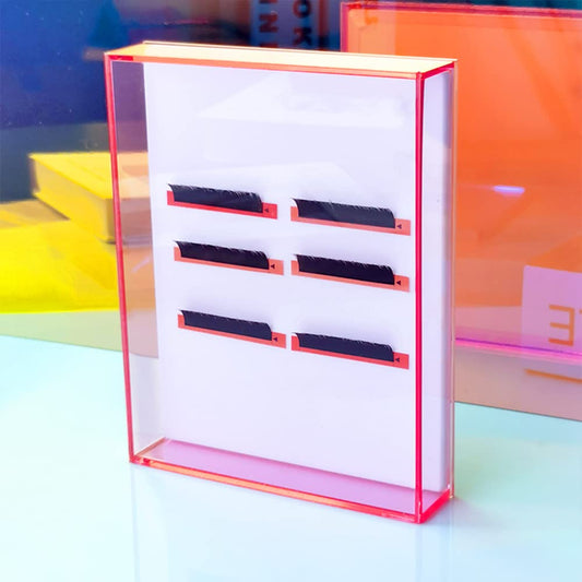 Grafting False Eyelash Acrylic Extension Pallet Organizer, Eyelash Extension Glue Tweezers Plate Makeup Palette, Dustproof Storage Box Display Training Tools Salon (Transparent Pink L)-FemmiqueWomen