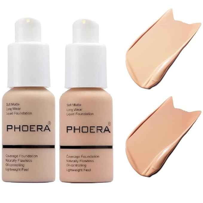 2 Pack PHOERA Foundation 102# Nude and 103# Warm Peach, Flawless Soft Matte Liquid Foundation,24 HR Full Coverage Mattle Oil-Control Foundation Makeup.-FemmiqueWomen